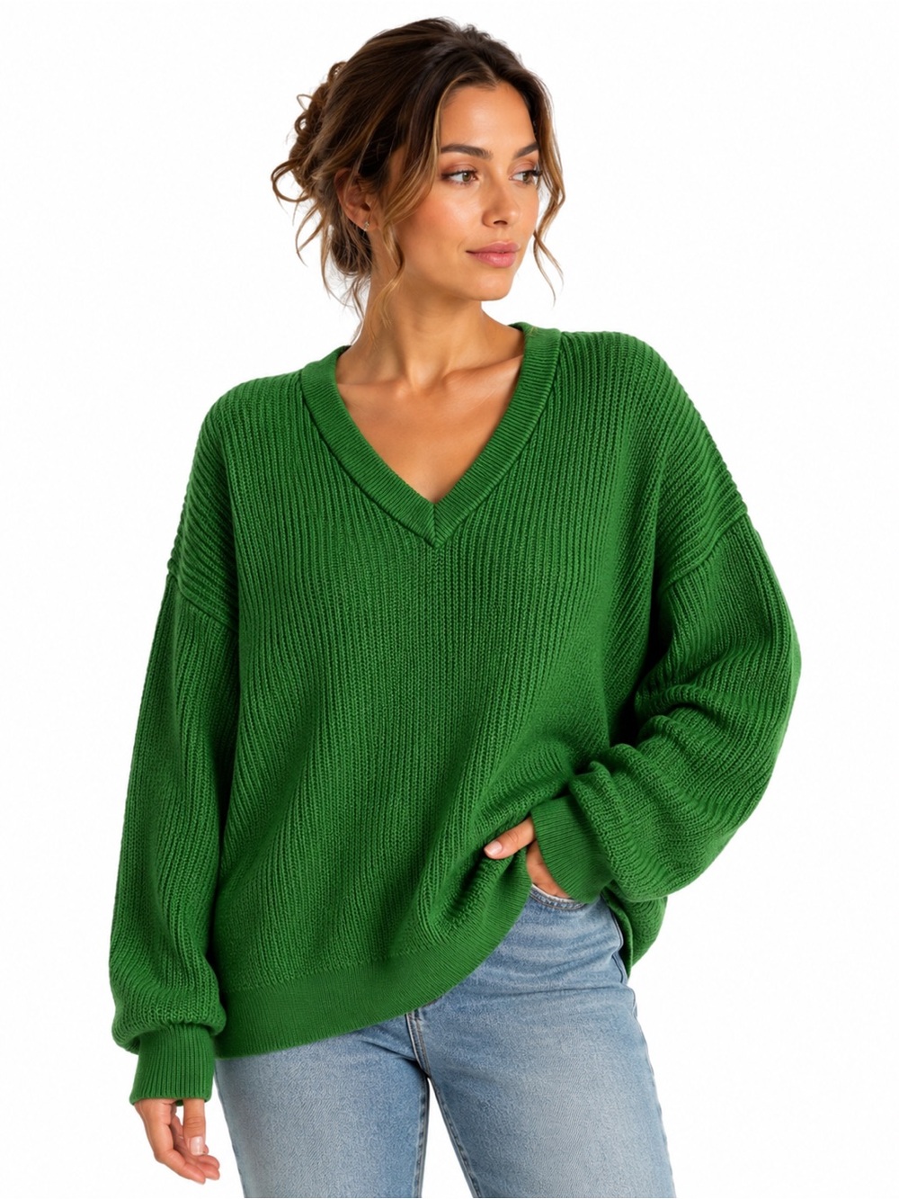 TNA Oversized V-Neck Sweater in Kelly Green